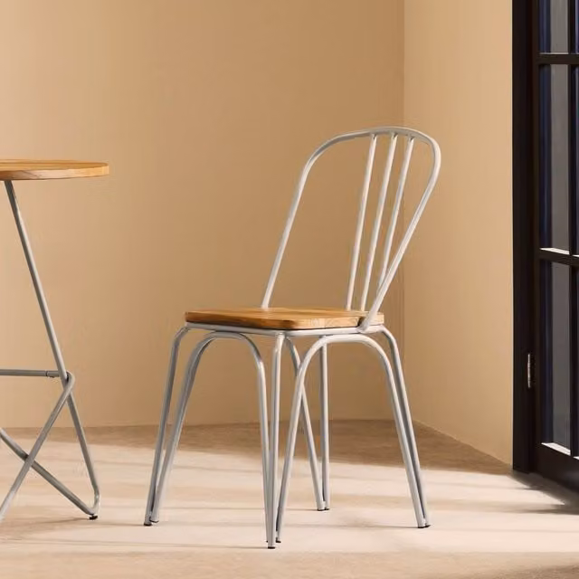 Orsina Modern Grey Metal and Elm Wood Dining Chair