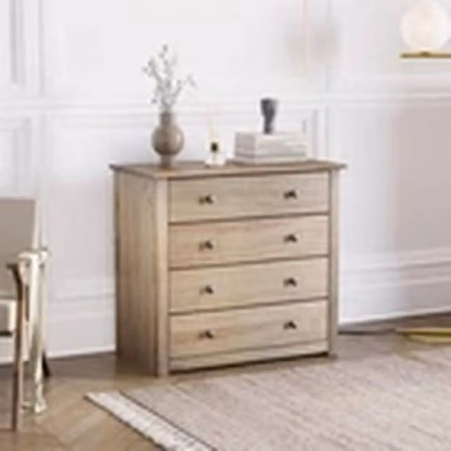 EONLION 4 Drawer Waxed Pine Wood Chest of Drawers in Brown