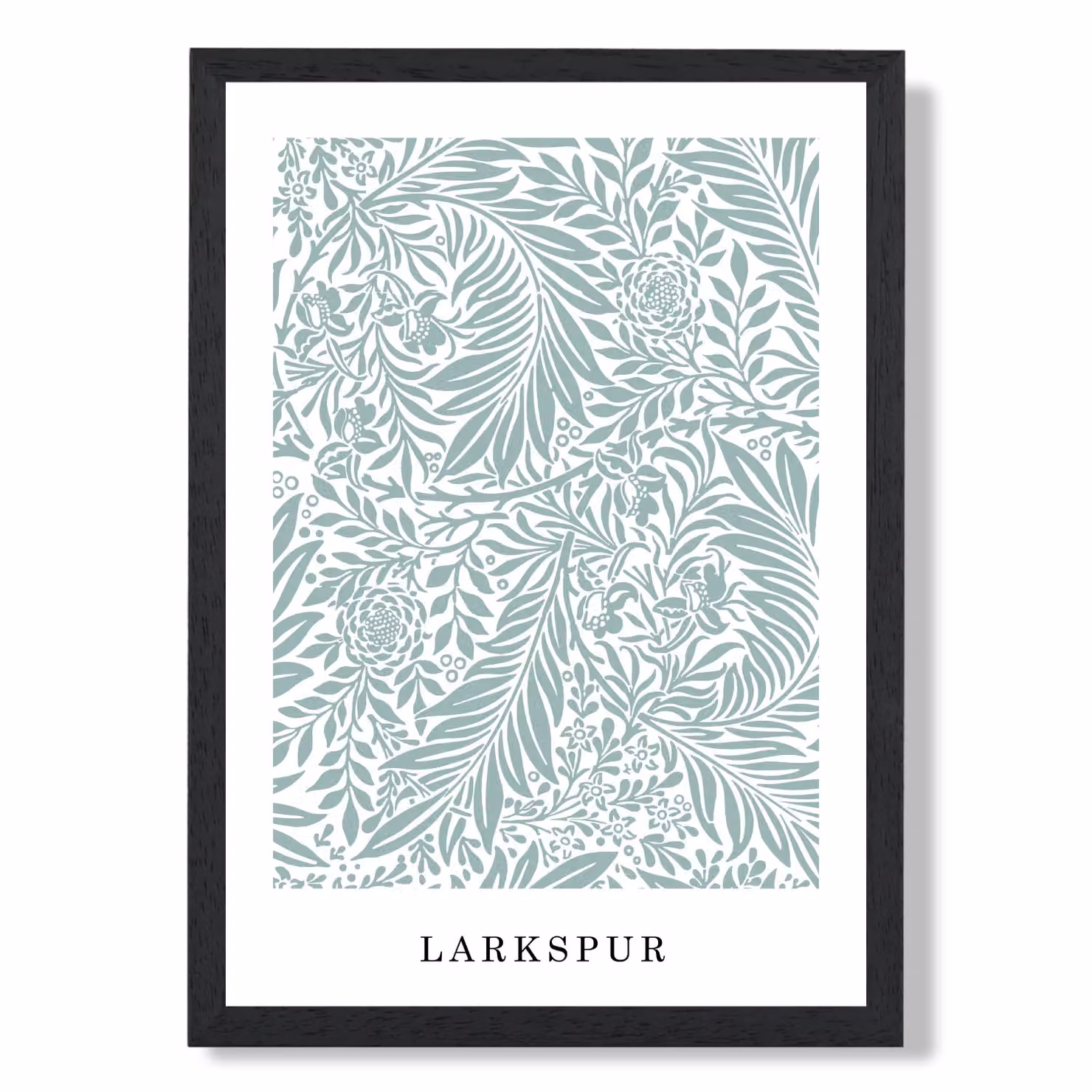 ARTZE Vintage William Morris Larkspur Botanical Floral Art Print in Mint and White with Black Frame, A4 – 2