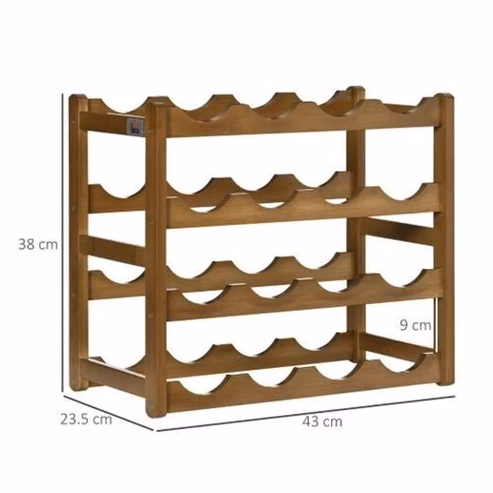 PAWNORA 4 Tier Bamboo Wooden Wine Rack in Brown, Holds 16 Bottles, W/D/H: 38.0 x 43.0 x 16.0 cm – 2