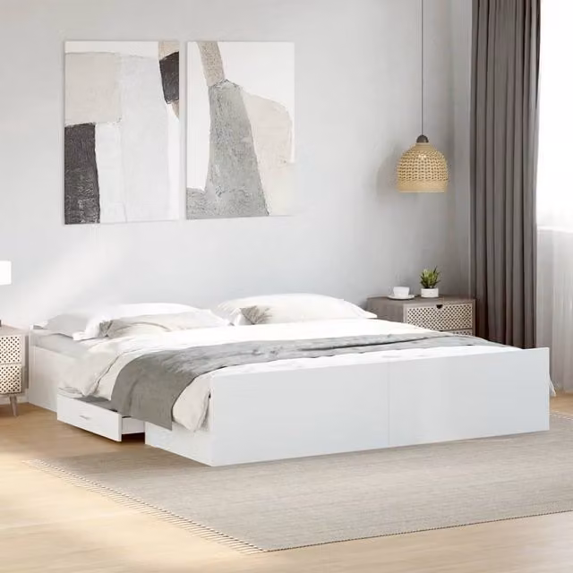 Berkfield Home Super King Bed Frame with Drawers, White, W/D/H: 180 x 200 cm – 1