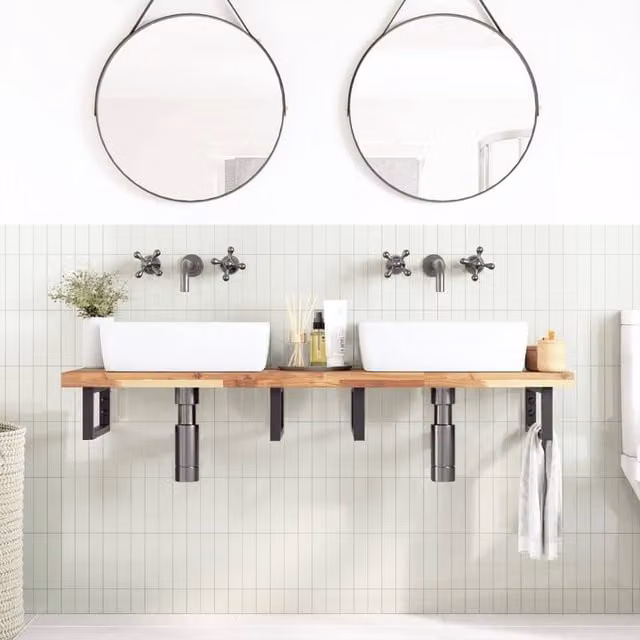 Berkfield Home Untreated Solid Wood Acacia Bathroom Vanity Countertop, Brown, W/D/H: 120 x 40 x 4 cm