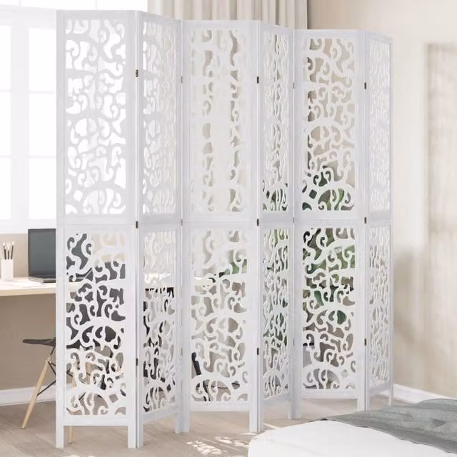 Berkfield Home 6-Panel White Solid Wood Paulownia Room Divider