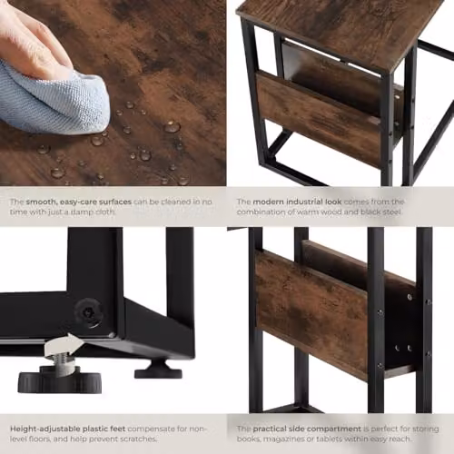 tectake Height Adjustable Bedside Table in Brown and Black with Industrial Design, W/D/H: 55 x 36.5 x 60 cm – 6