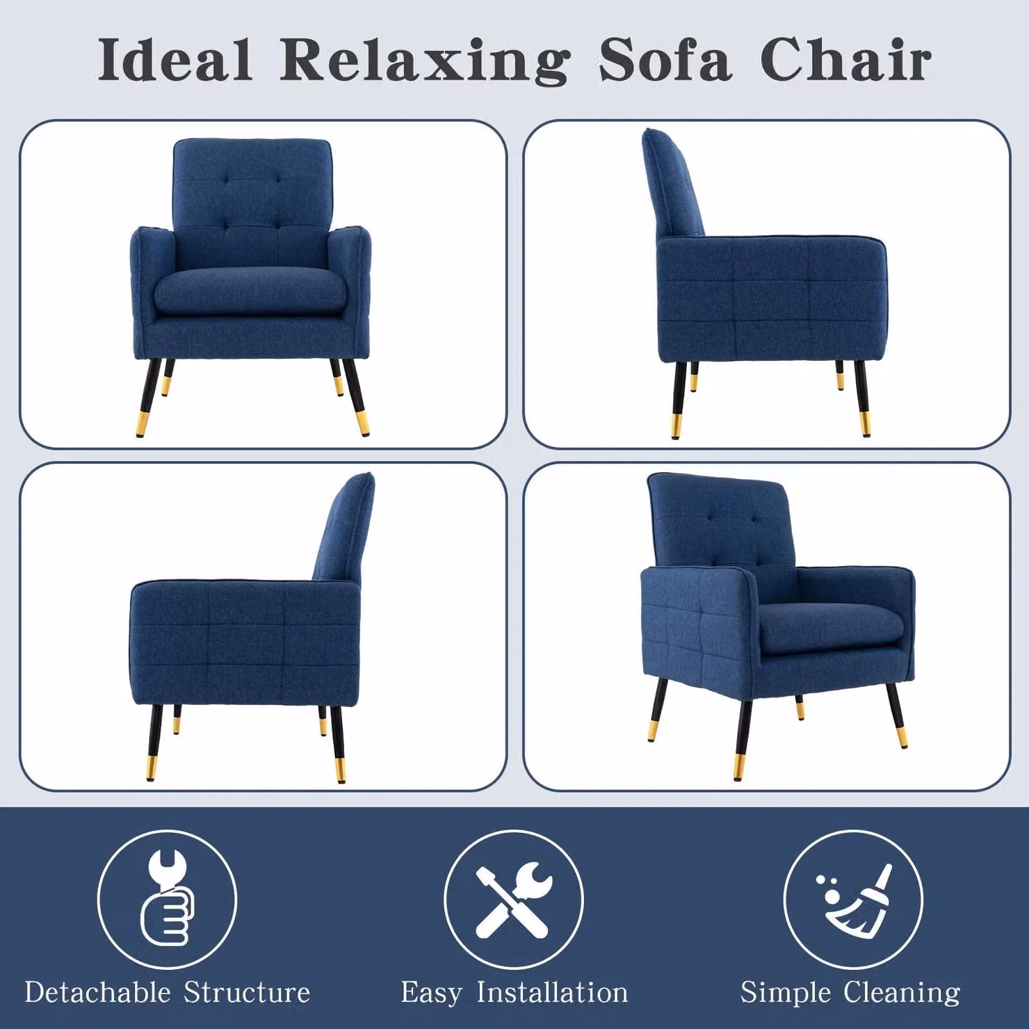 Costway Modern Upholstered Accent Armchair in Blue with Metal Frame – 6