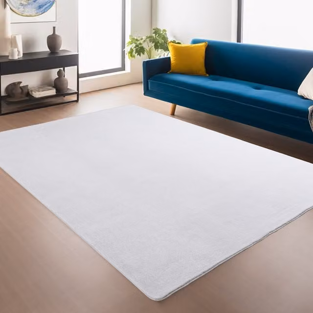 Desire Rugs Washable Low Pile Rectangular Area Rug in White with Anti-Slip Felt Backing, W: 100 cm, D: 60 cm