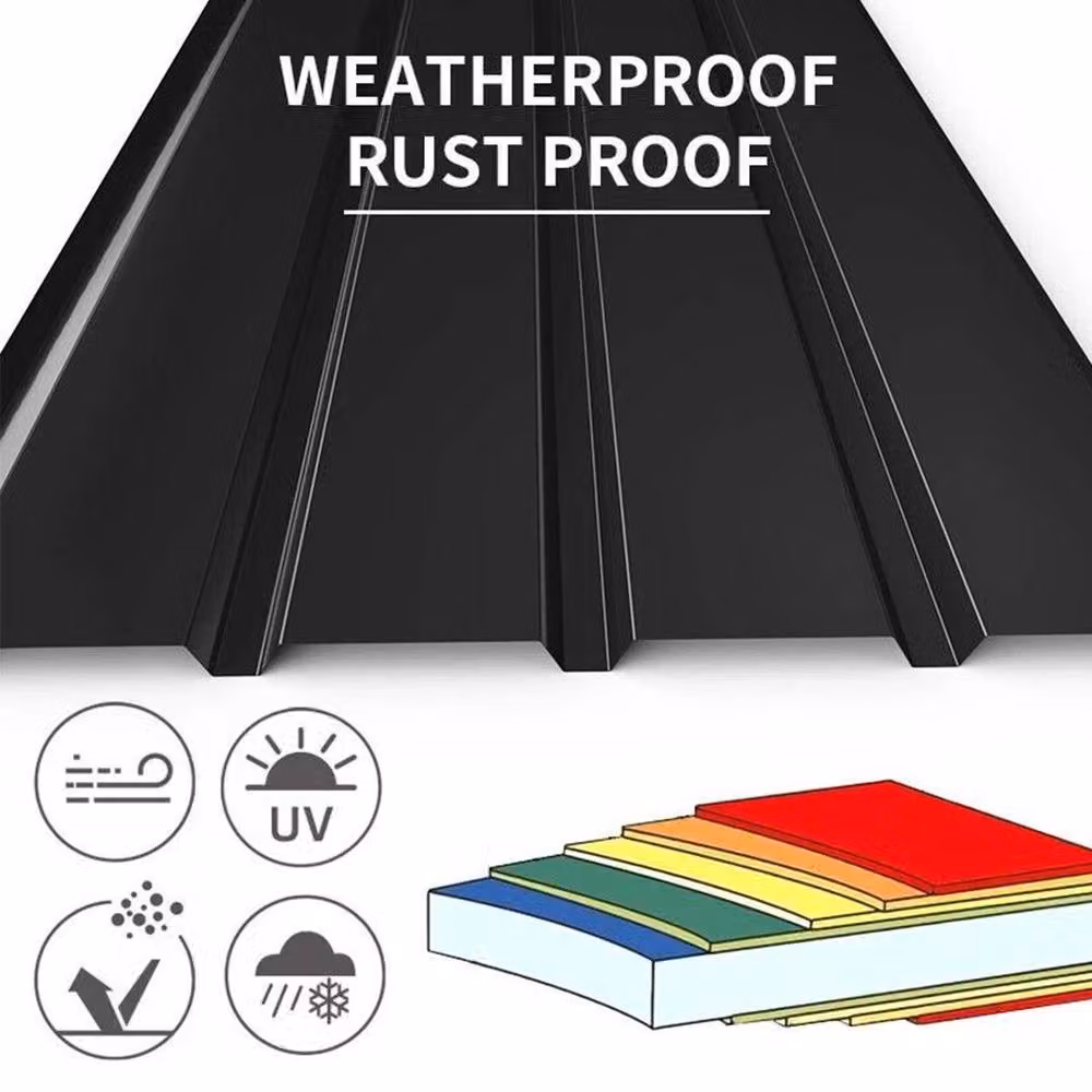 SPETLEK 3-Piece Galvanised Corrugated Metal Roof Sheets in Black, W: 52 cm, L: 1000 cm – 3