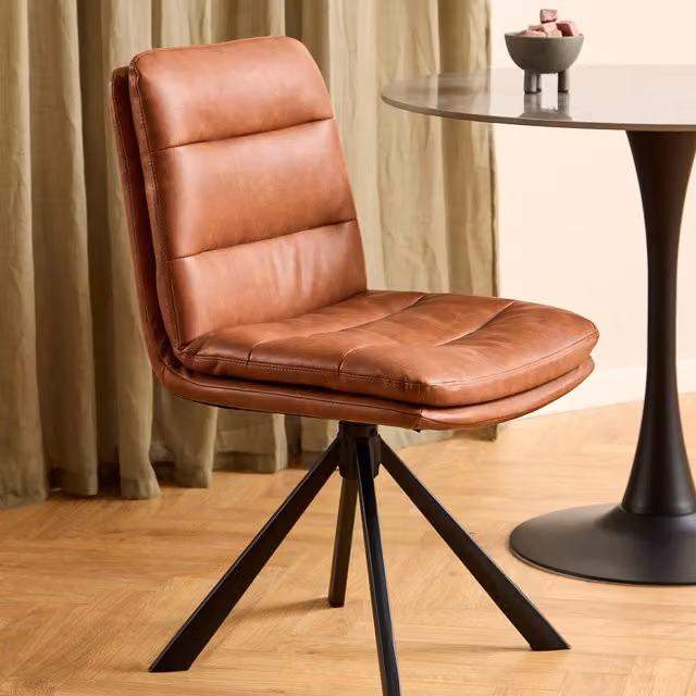 Furniture To Go Pair of Dean Modern Swivel Dining Chairs in Brown Synthetic Leather and Fabric