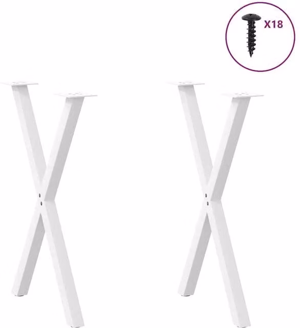 Berkfield Home Modern X-Shaped Dining Table Legs, 2 Pieces, White Steel, W: 50 cm, H: 72.5 cm