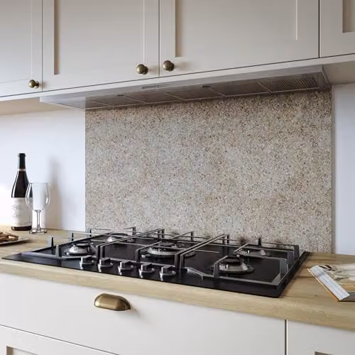 Bushboard Natural Terrain Kitchen Hob Splashback Panel, Beige Abstract Aluminium, W: 90 cm, H: 80 cm