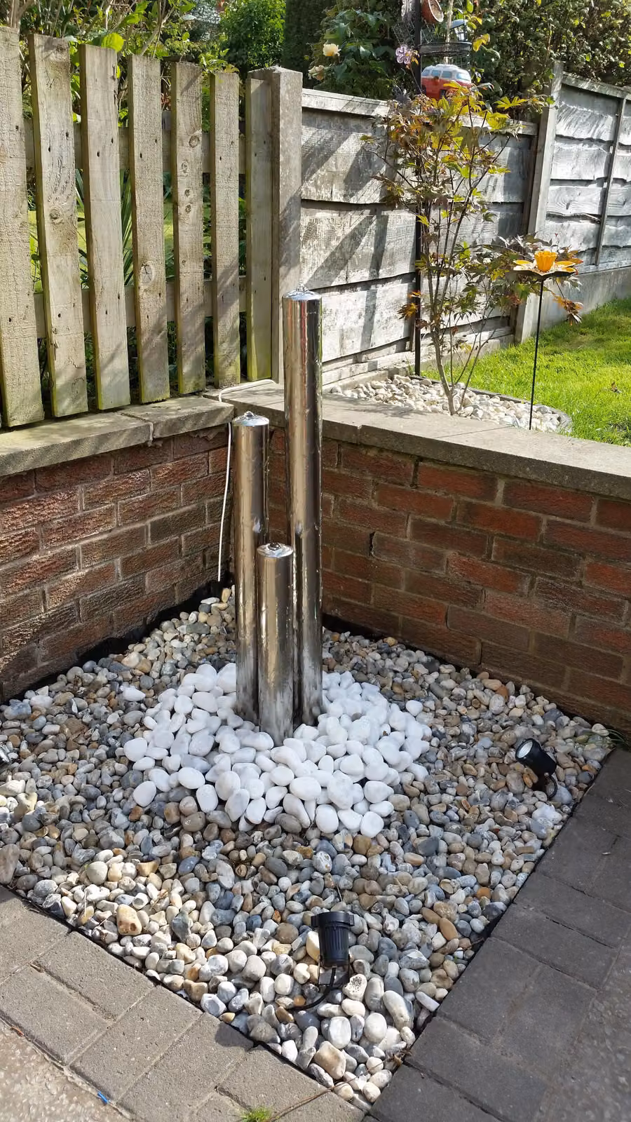 Primrose 3-Tier Stainless Steel Tube Outdoor Water Feature Fountain with LEDs in Metallic Silver, Height: 100 cm – 2