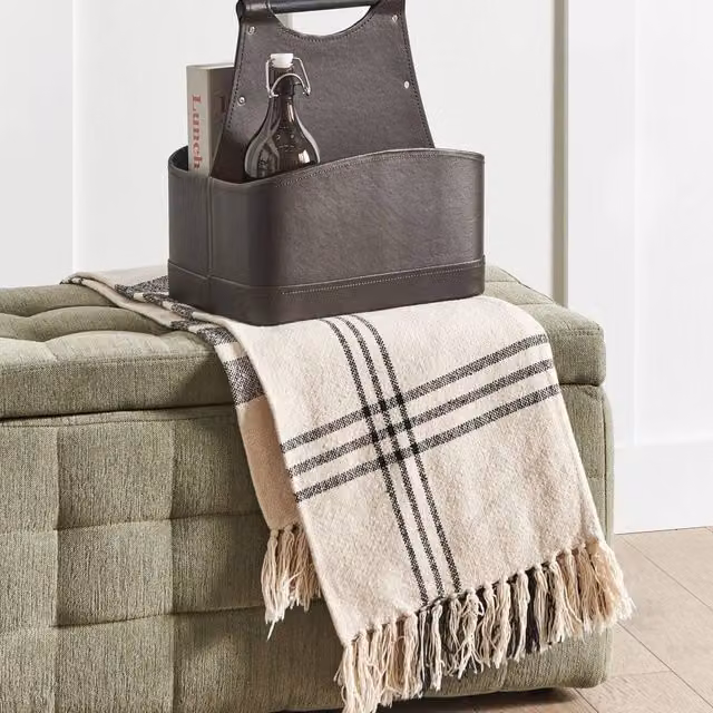 Wyld and Coco Brown Faux Leather Handmade Storage Basket with Handles