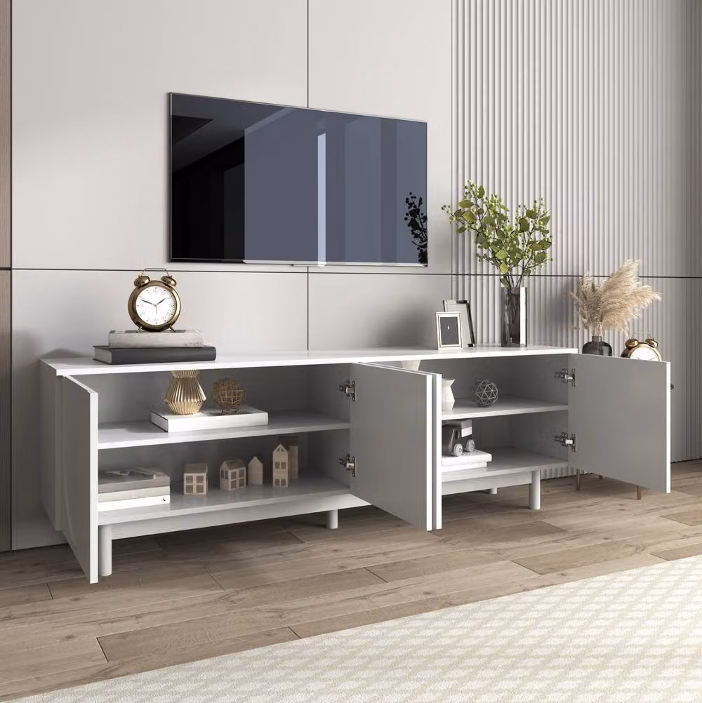 STILVORA Modern White TV Cabinet with 4 Doors and Adjustable Shelves, W/D/H: 175 x 56 x 56 cm – 2