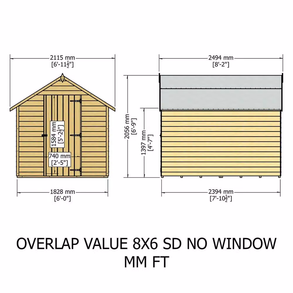 Shires Overlap Pressure Treated Value Range Single Door Shed in Grey, W: 244 cm, D: 183 cm, H: 183 cm – 2