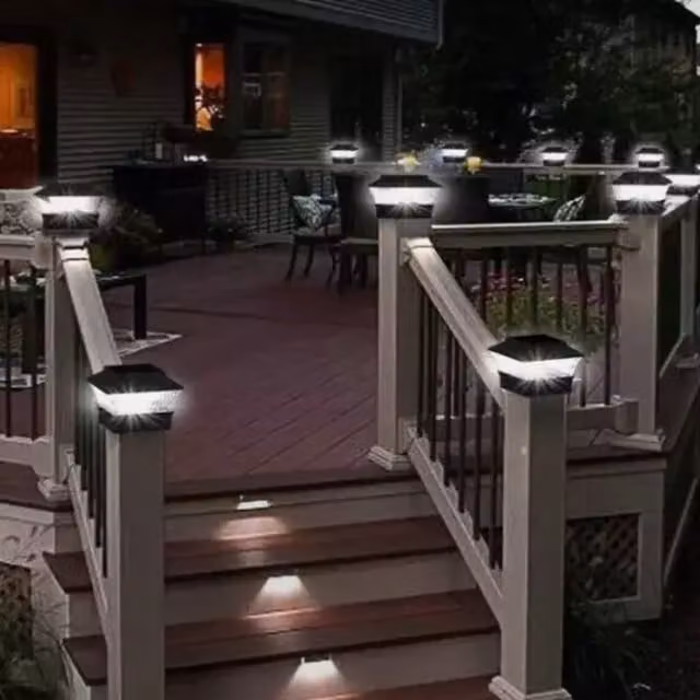Smart Garden Set of 4 Modern Square Solar LED Post Lights in Black