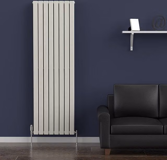 Lux Heat Stone White Flat Coloured Vertical Double Radiator, H: 180 cm, W: 56 cm