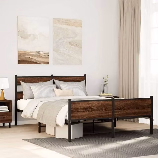 Berkfield Home Classic Bed Frame in Brown Oak, W: 140 cm, D: 200 cm – 1
