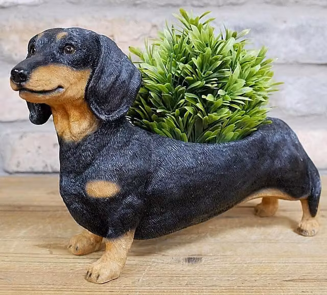 Animal Crackers Dachshund Planter Ornament in Brown and Black for Home or Garden Decoration