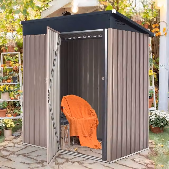 FLAVORA Heavy Duty Pent Garden Storage Shed in Brown, Galvanised Steel Metal Construction – 1