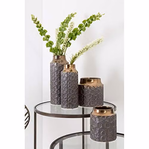 Premier Housewares Geometric Ceramic Tabletop Vase in Grey and Gold – 5