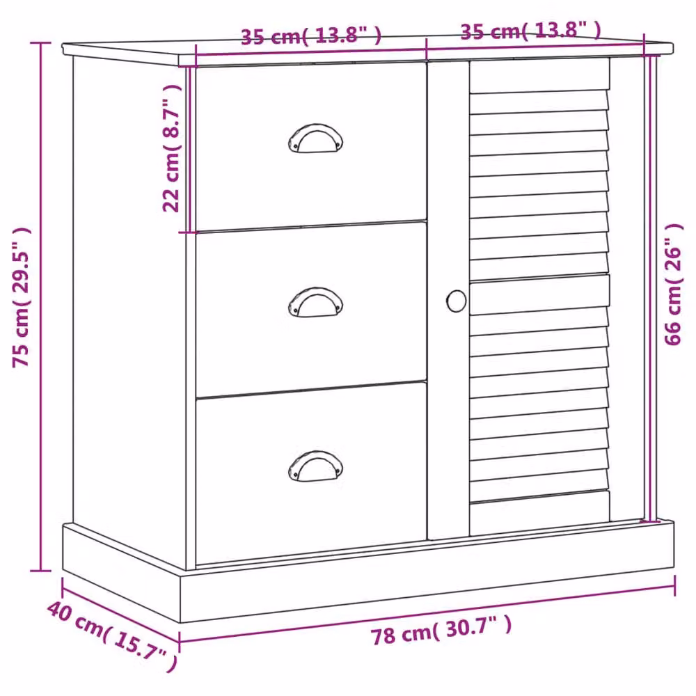 Berkfield Home VIGO Sideboard with Drawers in Brown Waxed Solid Pine Wood, W/D/H: 78 x 40 x 75 cm – 3