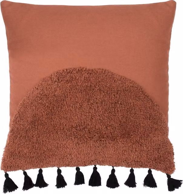 Riva Home Semi Circle Tufted Cotton Tasselled Decorative Cushion in Brick, W/D/H: 45 x 45 x 45 cm