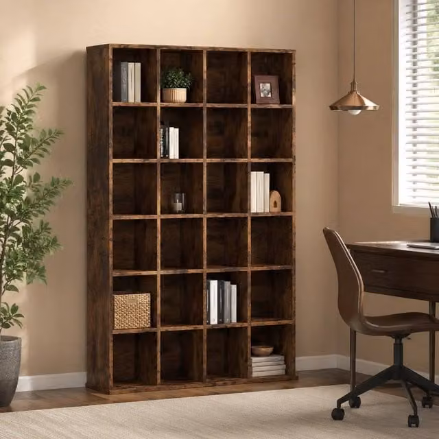 STILVORA CD Storage Unit with Adjustable Shelves and Media Compartments in Brown – 1