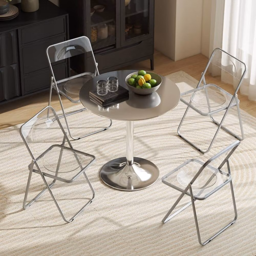 STILVORA Set of 4 Modern Folding Chairs with Transparent Seats and Silver Metal Frames – 6