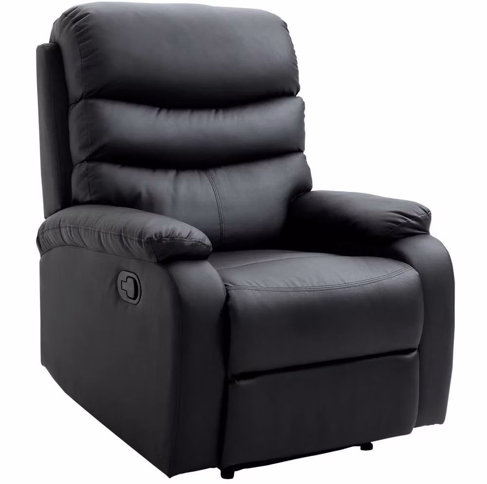 STILVORA Modern Relax Recliner Chair with Ottoman in Black Synthetic Leather – 3