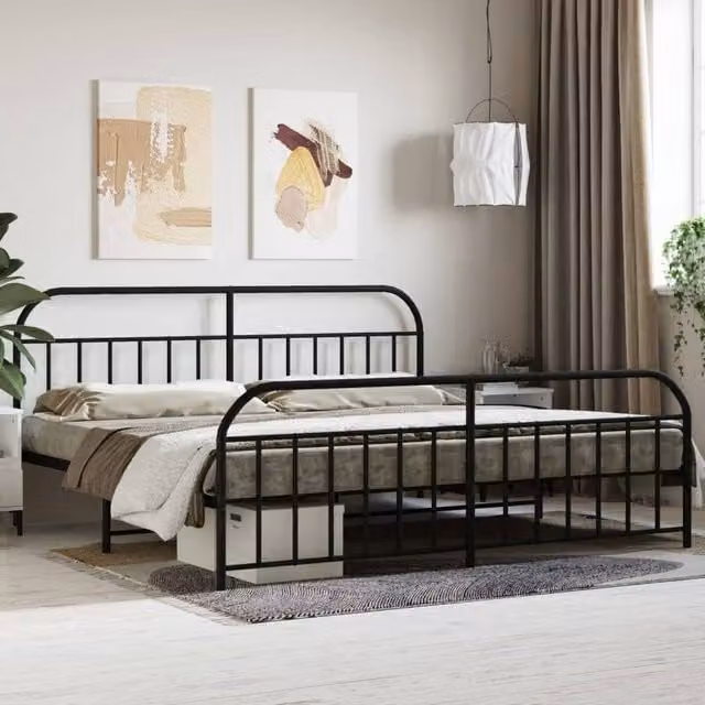 Berkfield Home Metal Bed Frame with Headboard and Footboard in Black, W/D/H: 193 x 203 cm – 1