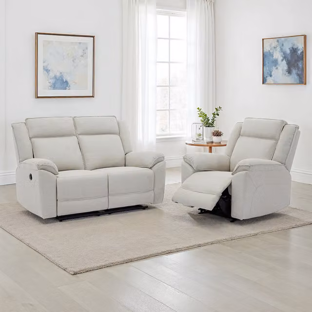 More4Homes Skye 2 and 1 Linen Electric Recliner Sofa Set in Beige