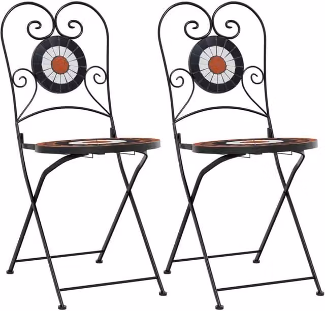Berkfield Home Set of 2 Foldable Bistro Chairs in White and Terracotta Ceramic and Metal