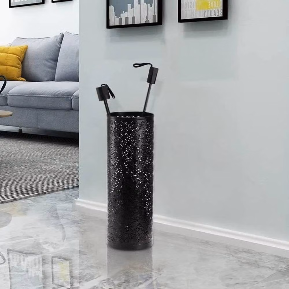 FLAVORA Black Metal Umbrella Stand Rack with Drip Tray – 4