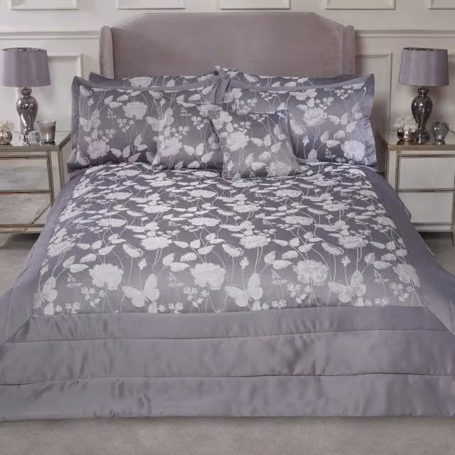 Emma Butterfly Meadow Bedspread Set in Silver