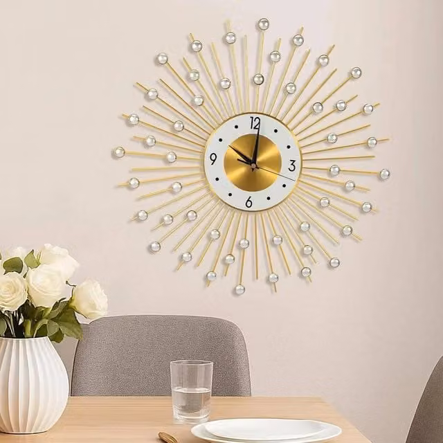 SPETLEK Gold Metal Round Silent Quartz Wall Clock, Diameter: 44 cm – 1