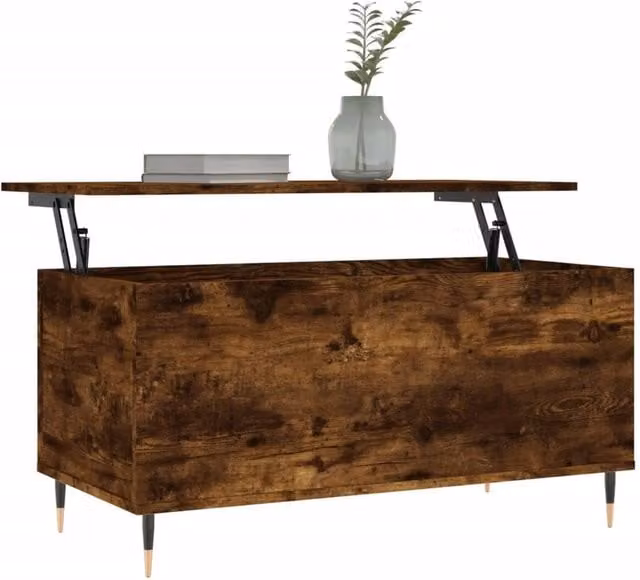 Berkfield Home Modern Rectangular Coffee Table in Smoked Oak Brown with Lift Mechanism, W/D/H: 90 x 44.5 x 45 cm – 1