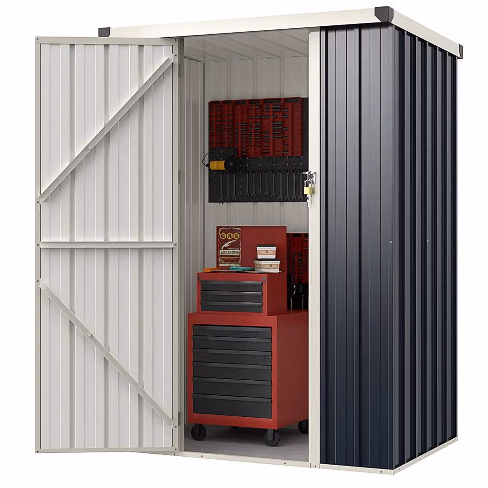 Costway Grey Galvanised Steel Garden Storage Shed with Lockable Door – 7