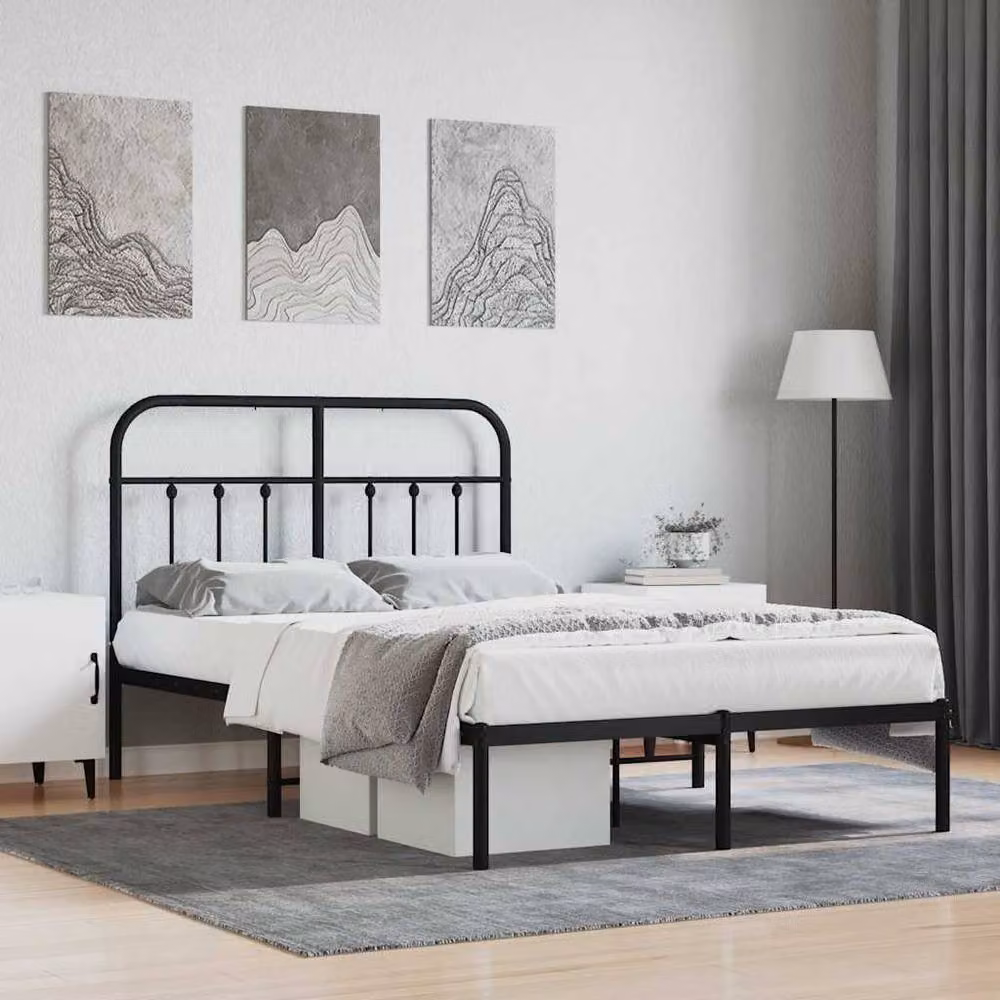 Berkfield Home Metal Bed Frame with Headboard in Black, W/D/H: 120 x 190 cm Small Double – 2