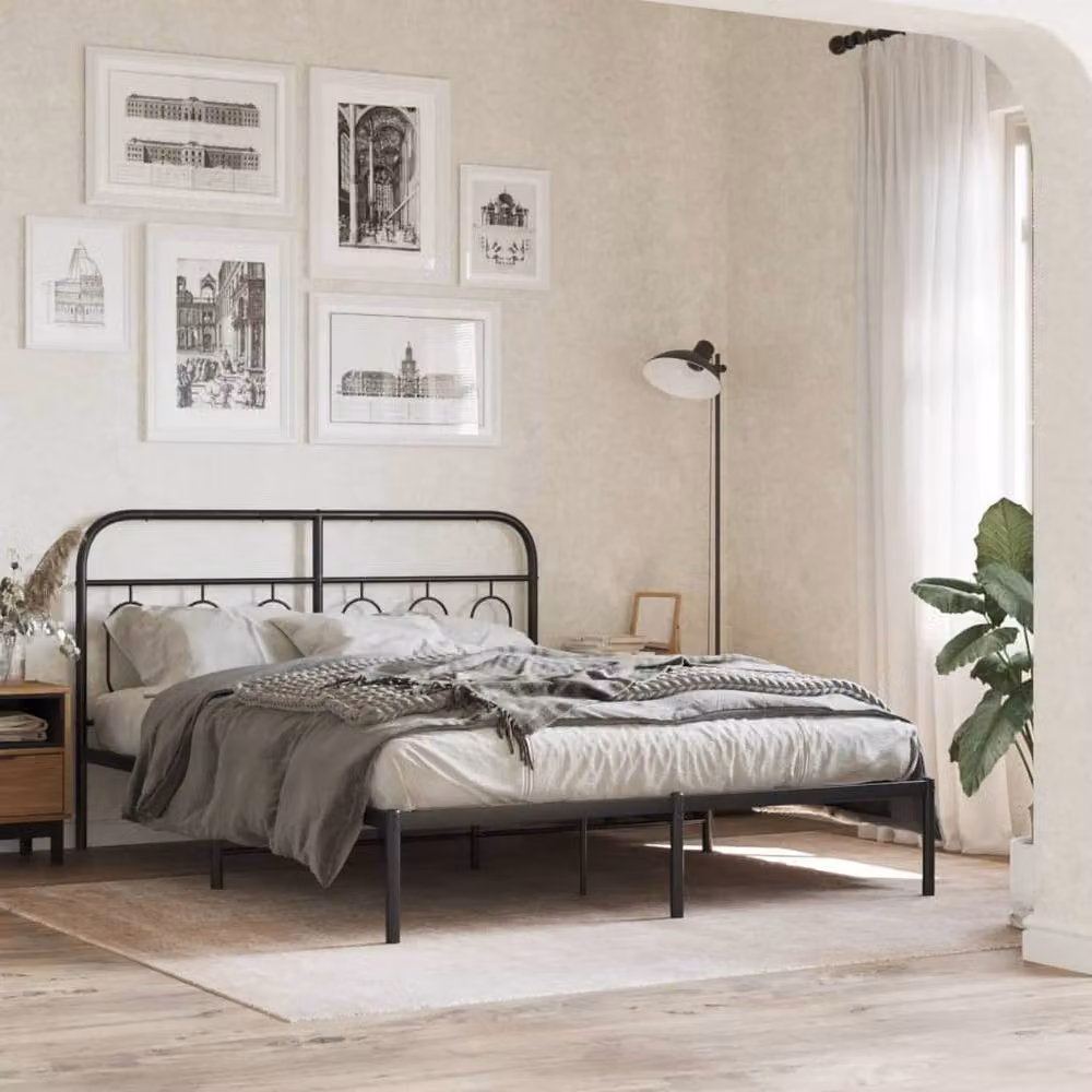 Berkfield Home Metal Bed Frame with Headboard, Black, W: 135 cm, L: 190 cm – 2
