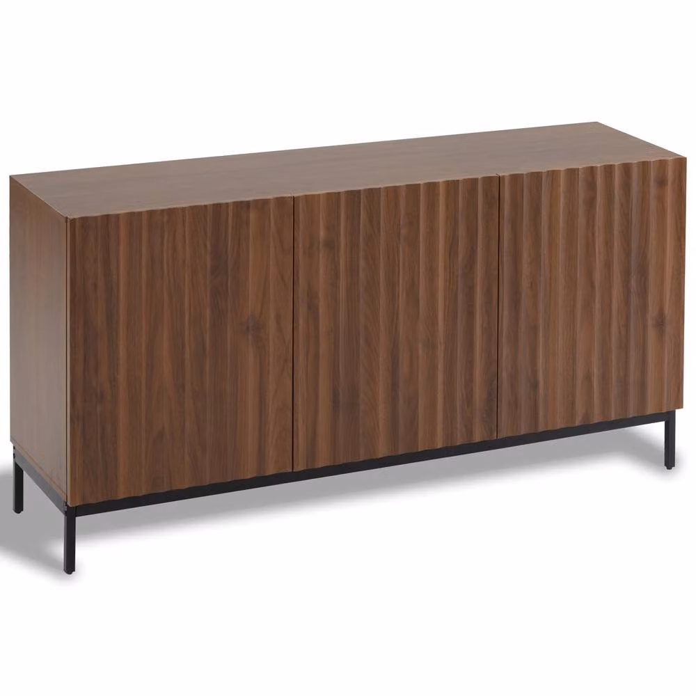 Rolipo Dark Oak Mid-Century Modern 3 Door Wavy Sideboard in Brown, Width: 150 cm – 5