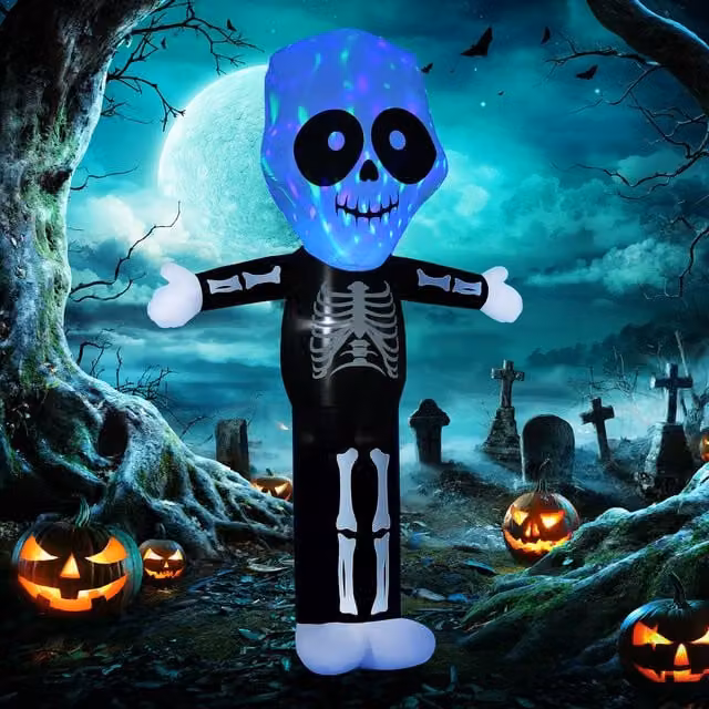HOMCOM Multicolour Inflatable Halloween Skeleton Ghost Lighted Decoration for Indoor and Outdoor Use