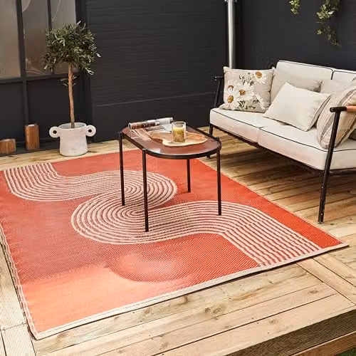THE RUGS Urban Collection Outdoor Rug, Waves Terra and Beige, W: 90 cm, D: 150 cm – 1