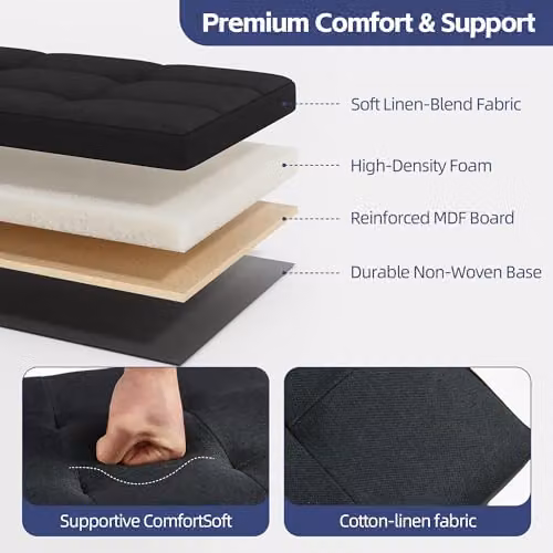 MCC Direct Foldable Upholstered Storage Ottoman Bench in Black, W/D/H: 110 x 36 x 36 cm – 4