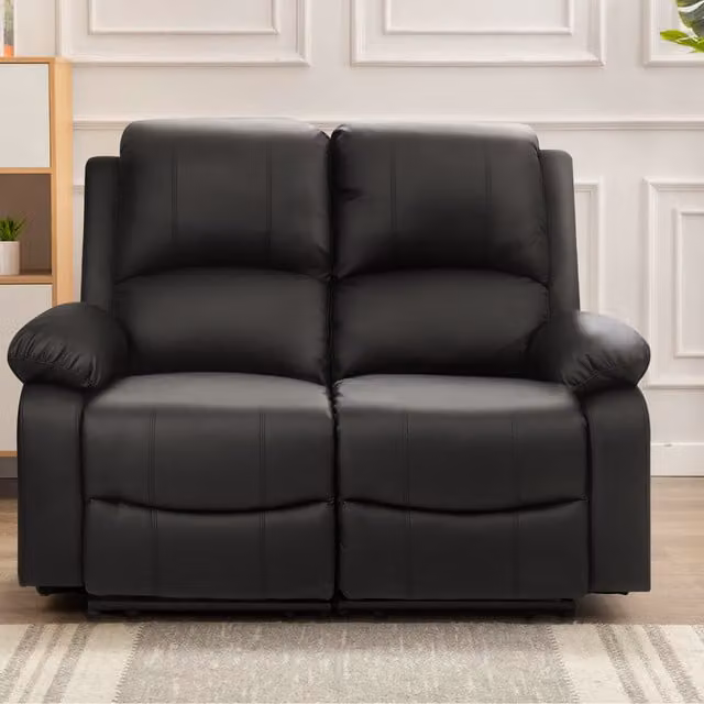 Comfy Living Black Bonded Leather Reclining 2 Seater Sofa
