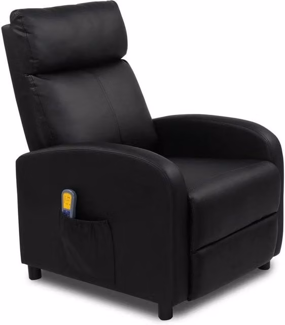 KORVIXA Black PU Leather Recliner Massage Chair Sofa with Armrests – 1