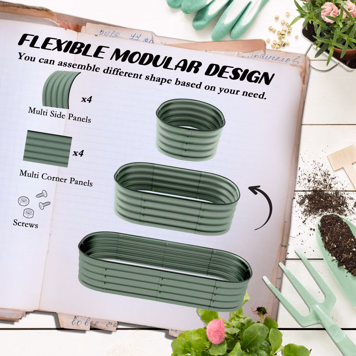 Outsunny Pack of 2 Galvanised Steel Raised Garden Beds with Safety Edging in Green, W: 62 cm, D: 30 cm, H: 62 cm – 4