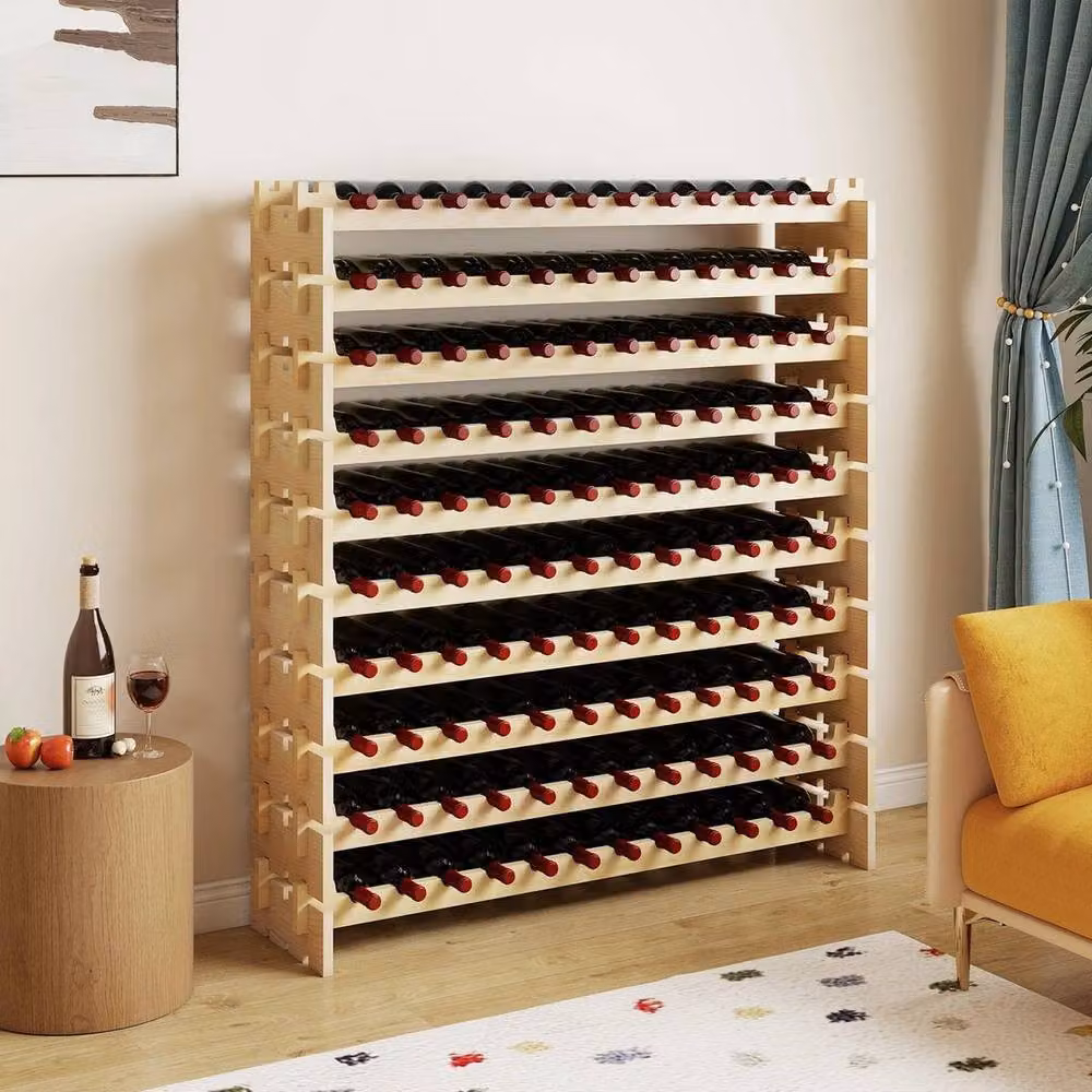 Kelvenix Stackable 120 Bottle Wine Rack in Natural Brown Wood – 3