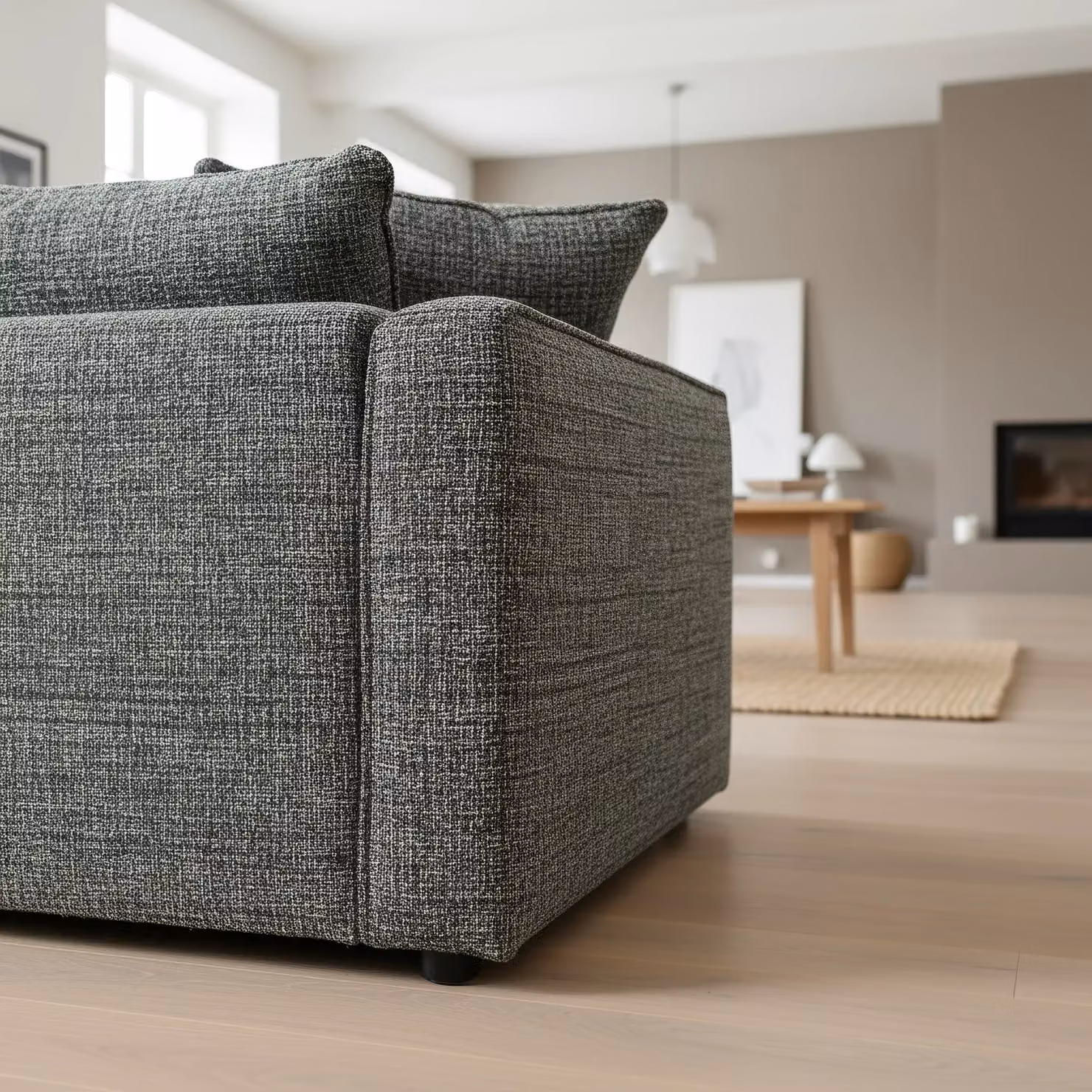 Abakus Direct Lucas L-Shape Corner Sofa in Grey Fabric with Left Hand Facing Chaise Lounge and Scatter Cushions – 4