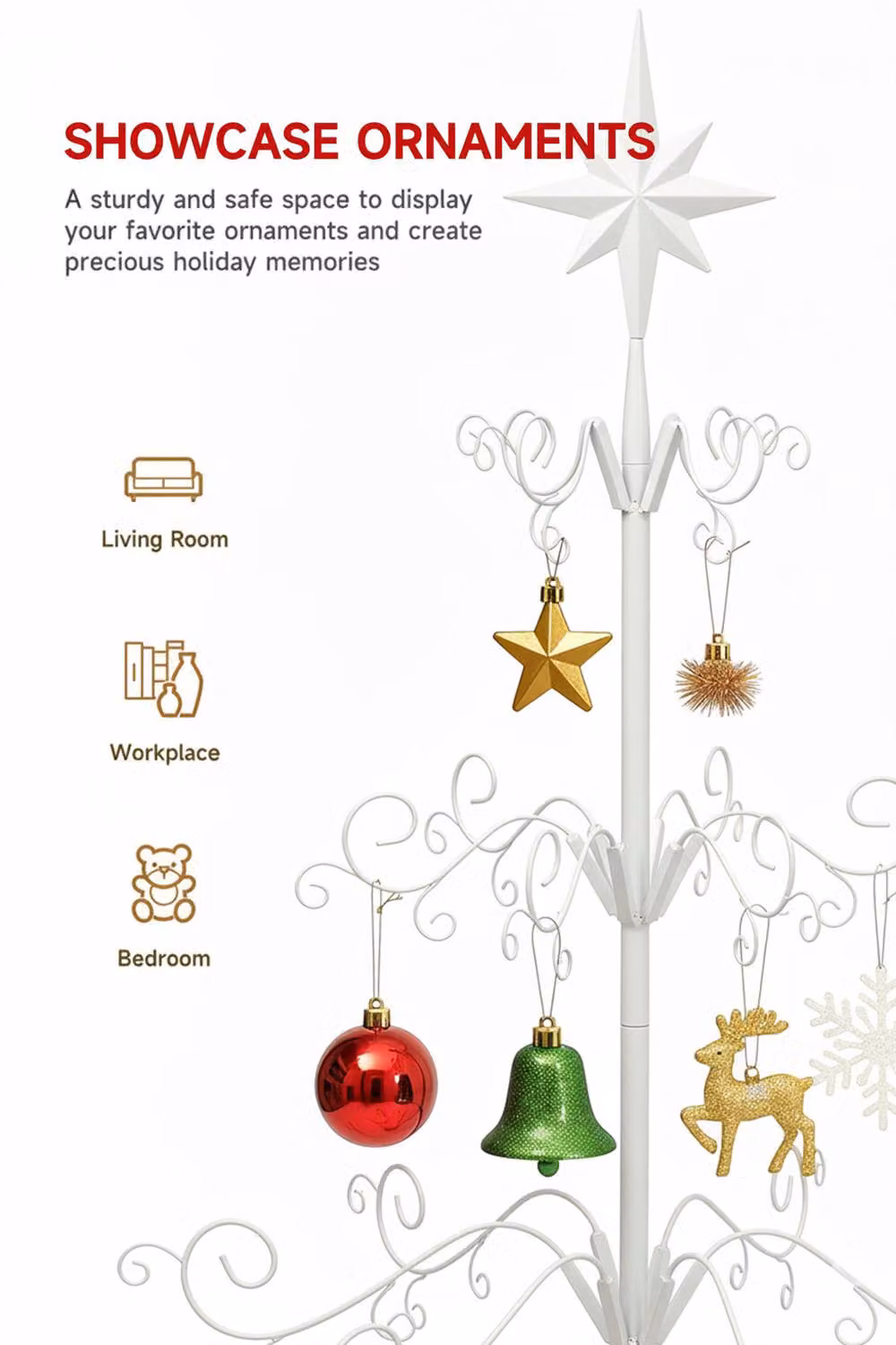 Living and Home White Metal Tabletop Christmas Tree Ornament Display Stand with Star Top – 3