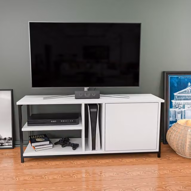 Neola TR Minimalist TV Unit in White, W/D/H: 120 x 51 x 35 cm